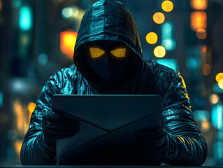 Poster - Hacker working on laptop at night