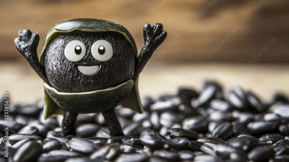 Seed Vector Smiling Ilustración de Stock Sunflower black seed isolated emoji emoticon flat ...