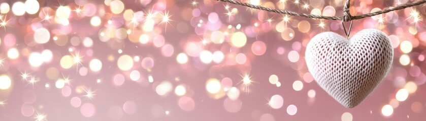 Poster - Glowing Pastel Pink Heart Decoration with Bokeh Background for Valentine’s Day Celebration
