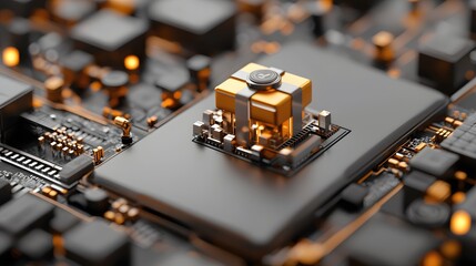 Poster - Digital Gift Box on Circuit Board Technology Abstract