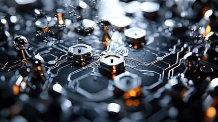 Poster - Abstract Technology Circuit Board Hexagon Design Futuristic Metal