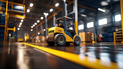 Poster - Industrial Warehouse Yellow Forklift Loader Machine Modern Facility
