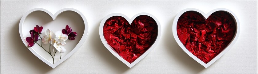 Poster - Heart-Shaped Canvas with Decorative Elements on White Background Featuring Floral and Textural Details