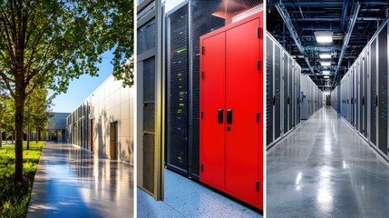 Poster - Modern Data Center Campus Exterior and Interior Server Room