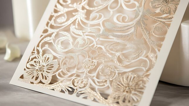 Ivory and Gold Wedding Invitations with Intricate Laser Cuts