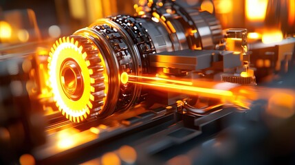 Poster - Futuristic Gear System Glowing Orange Abstract Technology