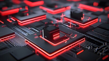 Poster - abstract red neon circuit board technology design futuristic background