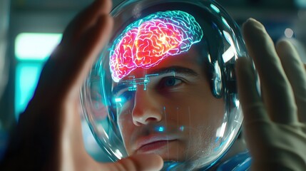 Poster - Futuristic Astronaut Brain Scan Neon Glow High Tech Concept