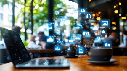 Poster - Modern Digital Lifestyle Coffee Shop Laptop Technology