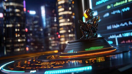 Poster - futuristic robot cityscape night scene digital art