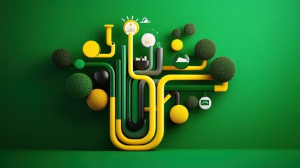 Poster - Abstract Green Yellow Business Network Concept Illustration