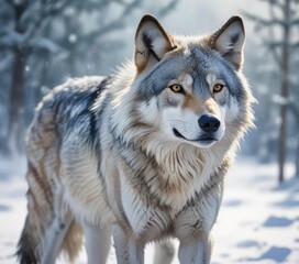  Stunning watercolor illustration of a wolf in a winter wonderland, animal, wolf