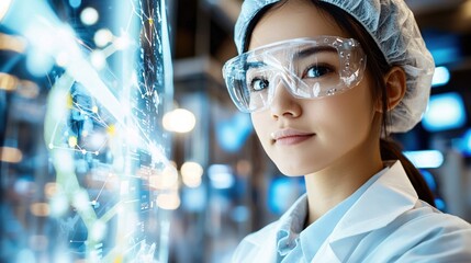 Poster - Young Scientist Analyzing Data on Futuristic Interface in Modern Lab
