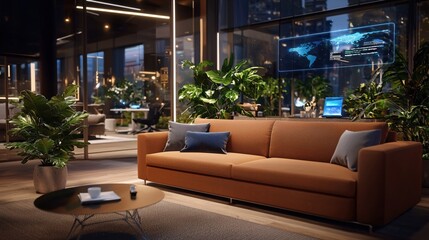 Poster - Modern Office Lounge Relaxing Atmosphere Global Network Display