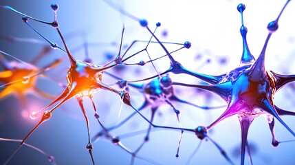 Poster - Abstract Neural Network Connections Vibrant Blue Orange