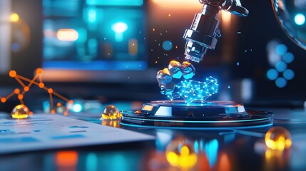 Poster - Futuristic Robotic Arm Manipulating Data Network Sphere