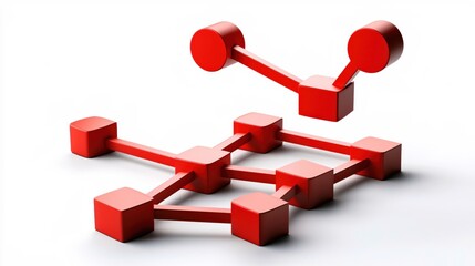 Poster - Abstract Red Network Connection Cubes and Cylinders Modern Design