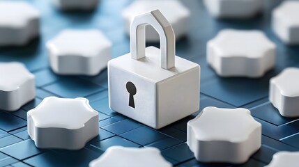 Poster - Secure Data Protection Modern Technology White Lock on Blue Surface