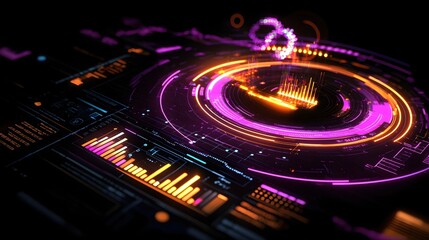 Poster - Futuristic Technology Interface Neon Glow Digital Data Stream