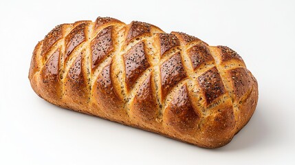 Wall Mural - golden brown braided poppy seed bread loaf on white background