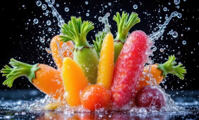 Wall Mural - Vibrant fruits splashing in water