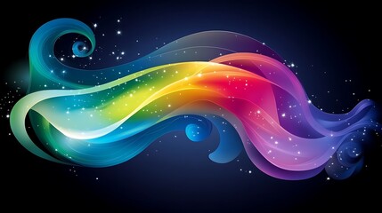 Wall Mural - Abstract Rainbow Wave Design With Sparkling Stars