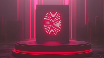 Poster - Fingerprint security on dark platform, neon lights
