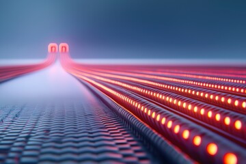 Poster - Futuristic Data Center with Glowing Fiber Optic Cables in High-Tech Environment
