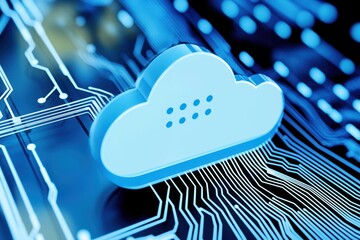 Poster - Close-Up of Digital Cloud Icon on Circuit Board in Technology Environment