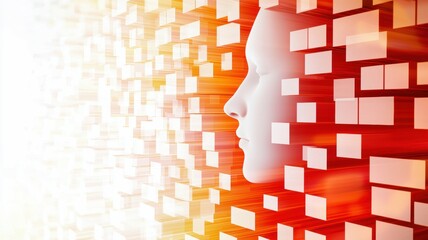 Poster - Digital AI Interface Concept with Abstract Human Face and Telecom Network Elements