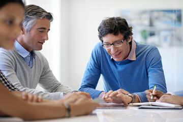 Fototapete - business people, meeting and planning with tablet or documents for schedule, brainstorming or resear