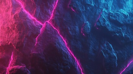 Wall Mural - Neon Luminous Cracks in a Dark Rock Surface