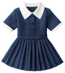 Wall Mural - Stylish navy blue dress with white collar perfect for young girls isolated on transparent background.