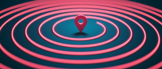 Poster - Strategy goal framework concept. Stylized map pin with concentric circles in vibrant colors.