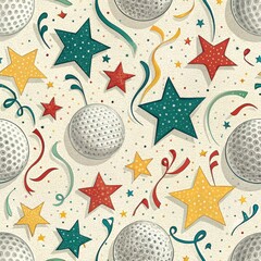 Wall Mural - Festive Golf Ball Stars Seamless Pattern Vibrant Celebration Design