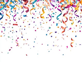 Wall Mural - Colorful confetti and ribbons falling, celebration background, party design