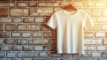 Poster - Simple White Shirt Laid Flat Against a Textured Brick Wall, Capturing Natural Light in a Minimalist Setting