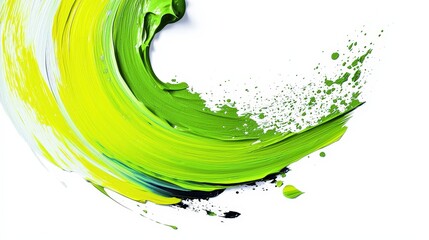 Poster - Vibrant Green Brush Stroke on Pristine White Background Evoking Freshness and Creativity