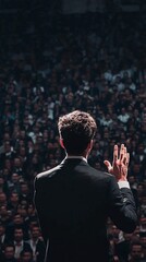 Poster - 20. a motivational speaker inspiring an audience with dynamic gestures and an engaging visual presen