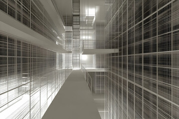 Poster - Abstract white architecture interior, complex structure, bright light, design concept