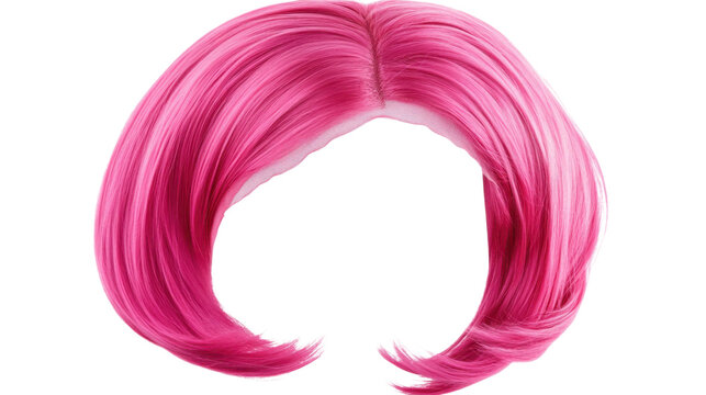 Short pink wig with transparent background for easy editing