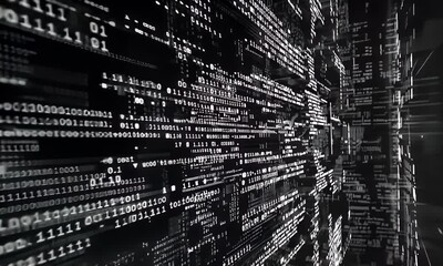Digital data stream, abstract binary code, futuristic background, technology concept, website banner