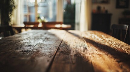 Poster - Sunlight streams through the window, creating a warm atmosphere in a rustic kitchen. The wooden table beckons for shared meals, laughter, and cherished moments with family