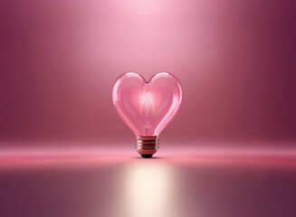 Poster - A glowing heart-shaped light bulb illuminates a pink background.  A symbol of love and ideas, emitting a warm, romantic glow.