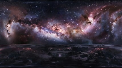 Wall Mural - immersive 360-degree equirectangular space background panorama featuring a vibrant nebula and shimme