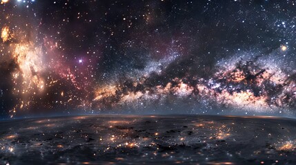 Wall Mural - immersive 360-degree equirectangular space background panorama featuring a vibrant nebula and shimme