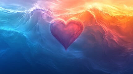 Poster - Delicate Abstract Valentine Art with Heart in Subtle Wave Colors