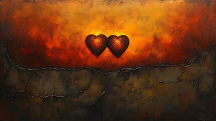 Wall Mural - Dynamic Abstract Valentine Artwork with Two Hearts at Sunset