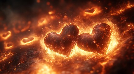 Poster - Dynamic Abstract Composition of Fiery Hearts for Valentine's Day