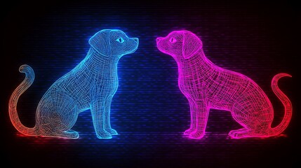 Poster - Colorful Abstract Dogs Facing Each Other in Dynamic Composition